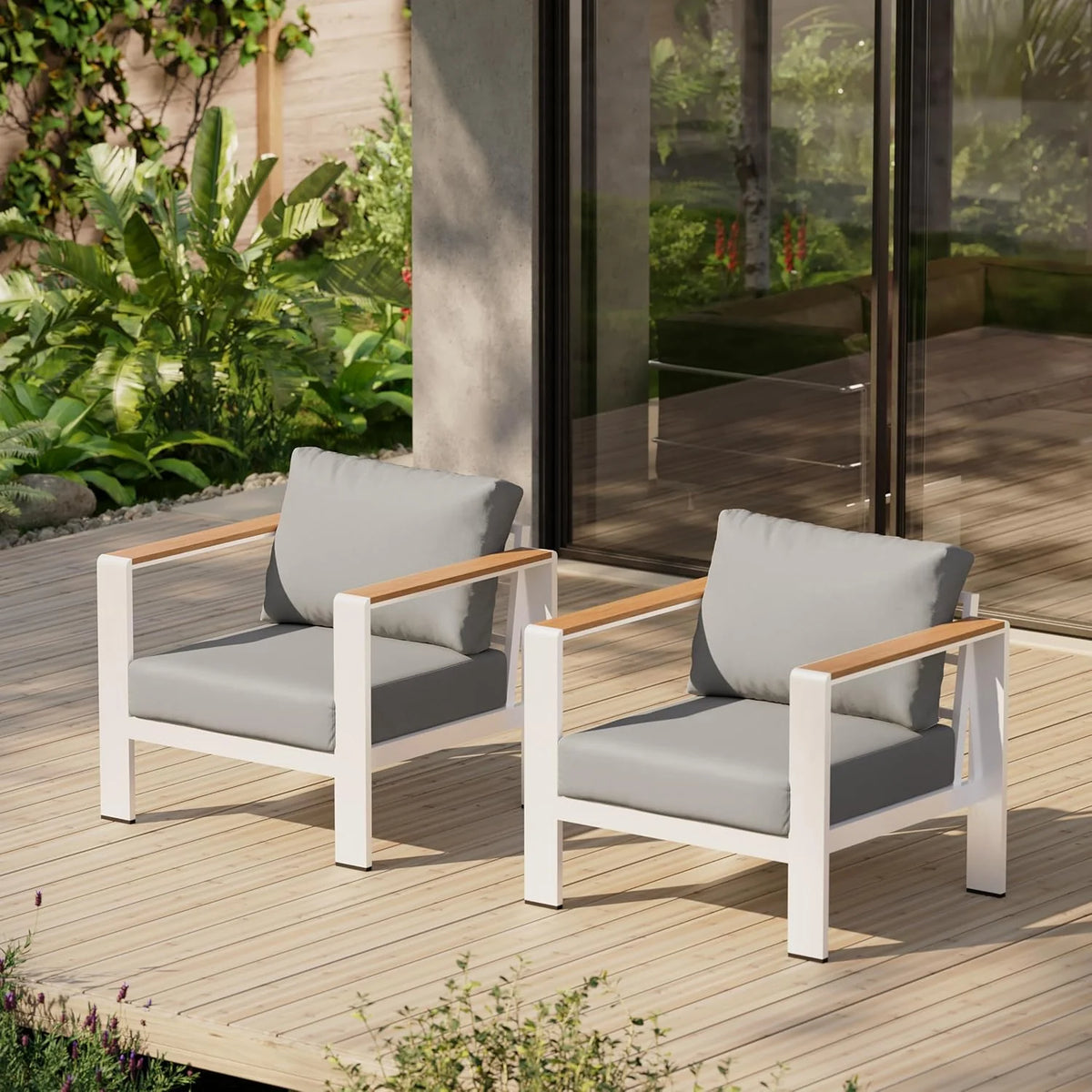 Aluminum Outdoor Patio Furniture Set with Coffee Table, 4 Piece Patio Conversation Sets with Washable Thick Cushions