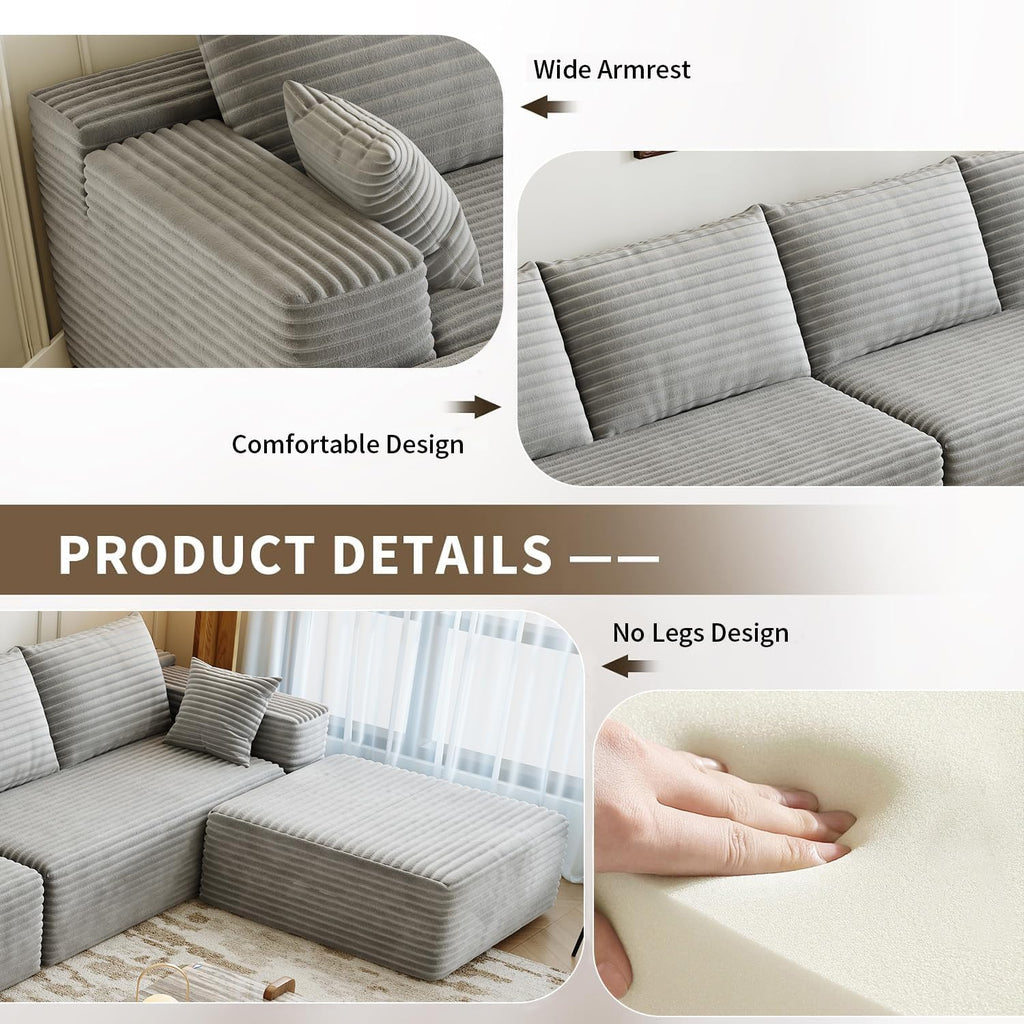 107.5" Cloud Modular Sectional Sofa Couch with L-Shape Chaise,Modern Minimalist Upholstered Couches
