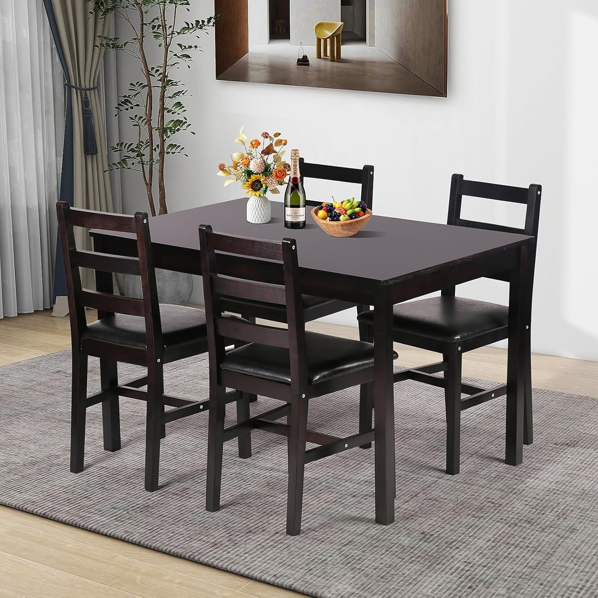 Pazidom Kitchen Table Set 5 Piece Dining Table Set Sturdy Wooden Square Table and Chair