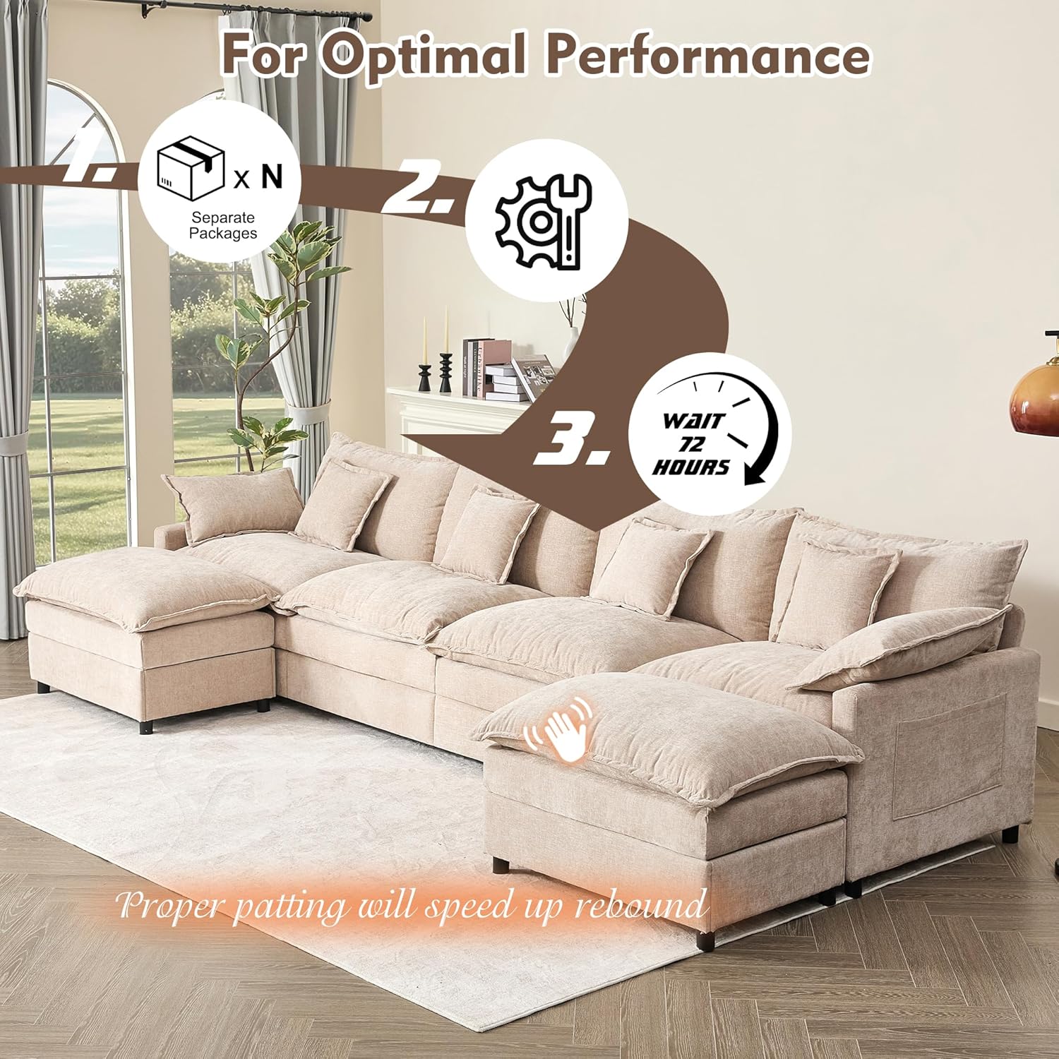 108" U-shaped sofa modular sofa Comfortable cloud sofa