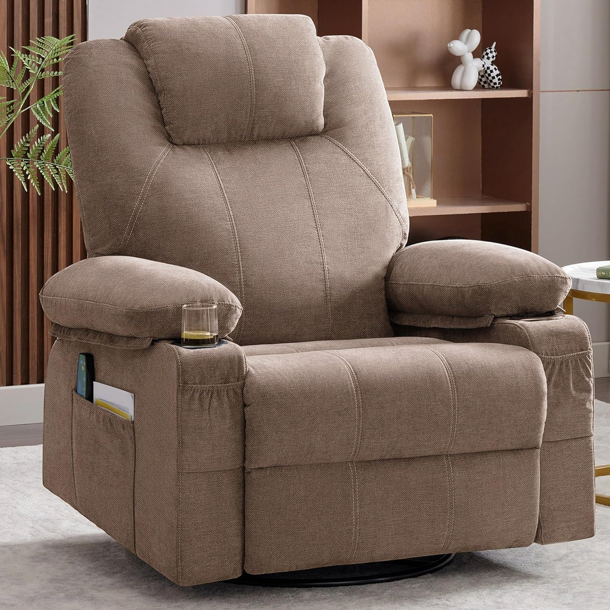 Large Swivel Rocking Recliner with Heating and Massage Function, 360 Degree Swivel Rocking Single Sofa