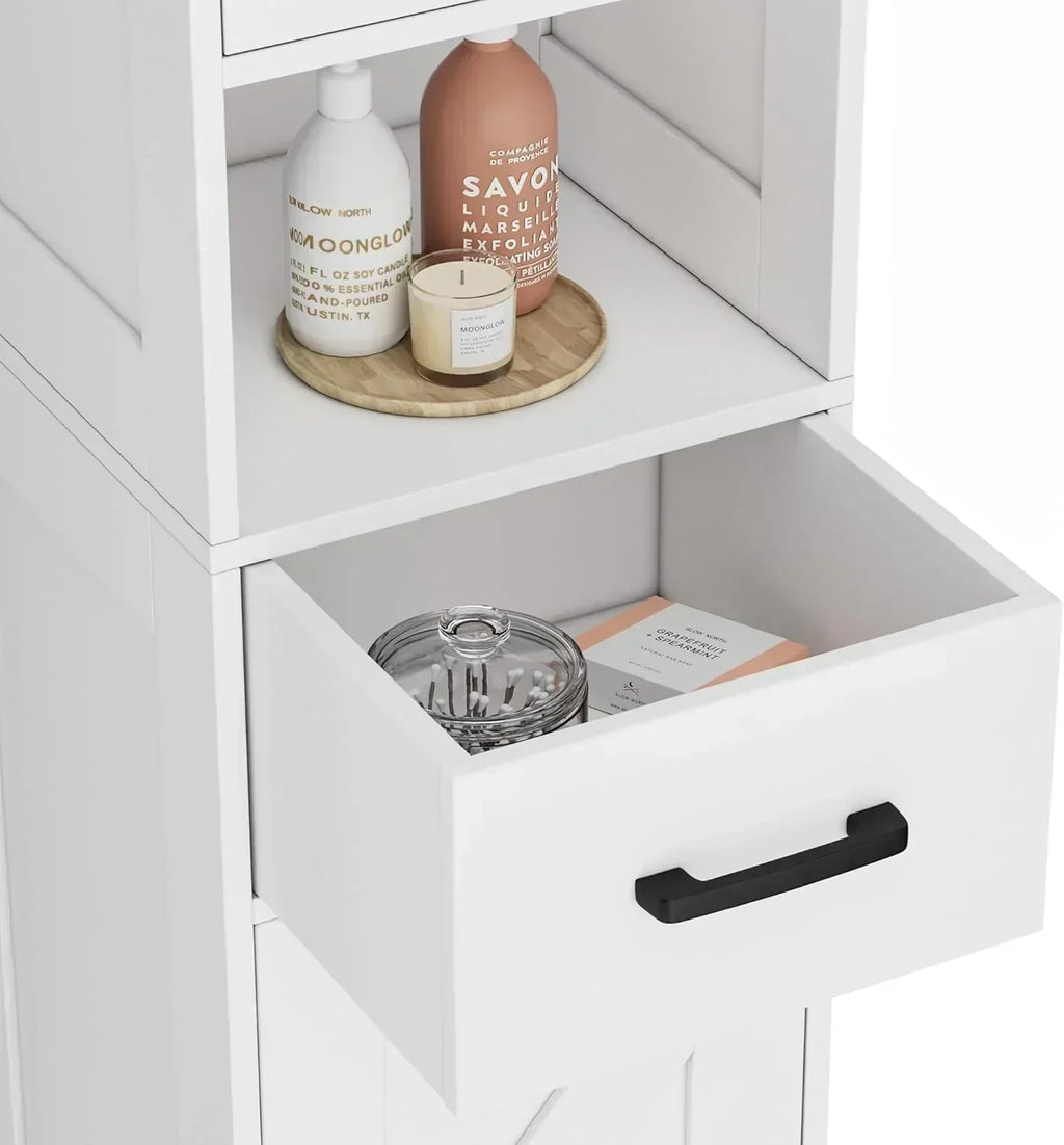 Homhedy 67" H Tall Bathroom Storage Cabinet with 2 Barn Doors and 1 Drawer Narrow Storage Unit