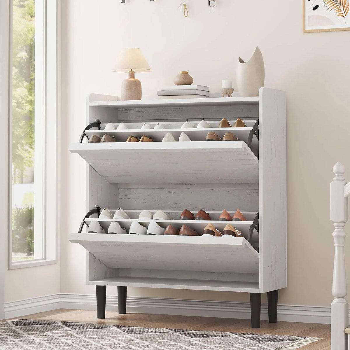 GarveeHome Shoe Cabinet with 3 Flip Drawers Wooden Shoe Organizer Cabinet Shoe Storage Hidden