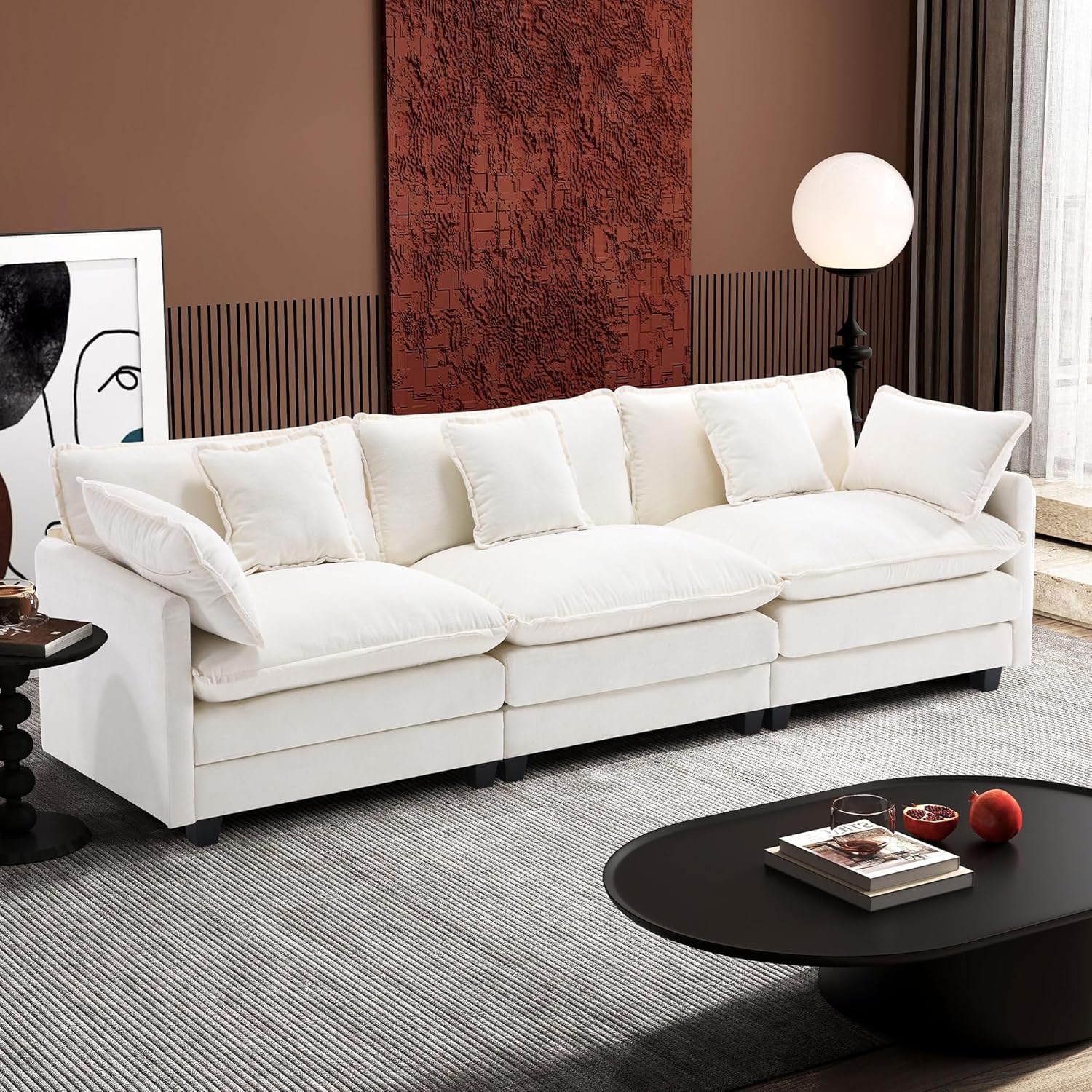 111.4 Inch L Shaped Modern Sofa Modular Cloud Sofa with Ottoman 4 Seater Chenille Deep Seat Sofa