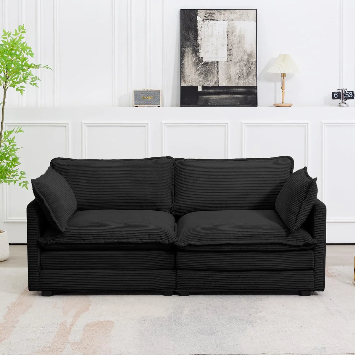 ROWHY Oversized Modular Sectional Sofa with Movable Ottoman, 112 Inch 4 Seat Modern Corduroy Sofa Set, Convertible L Shaped Couch for Living Room and Office, Beige