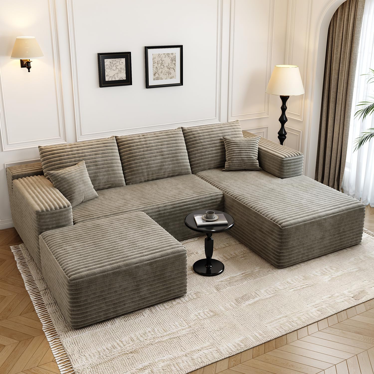 107.5 inch Cloud Modular Sectional Sofa with L-Shaped Chaise Lounge, Modern Minimalist Upholstered Sofa Deep Seating Corner Sofa