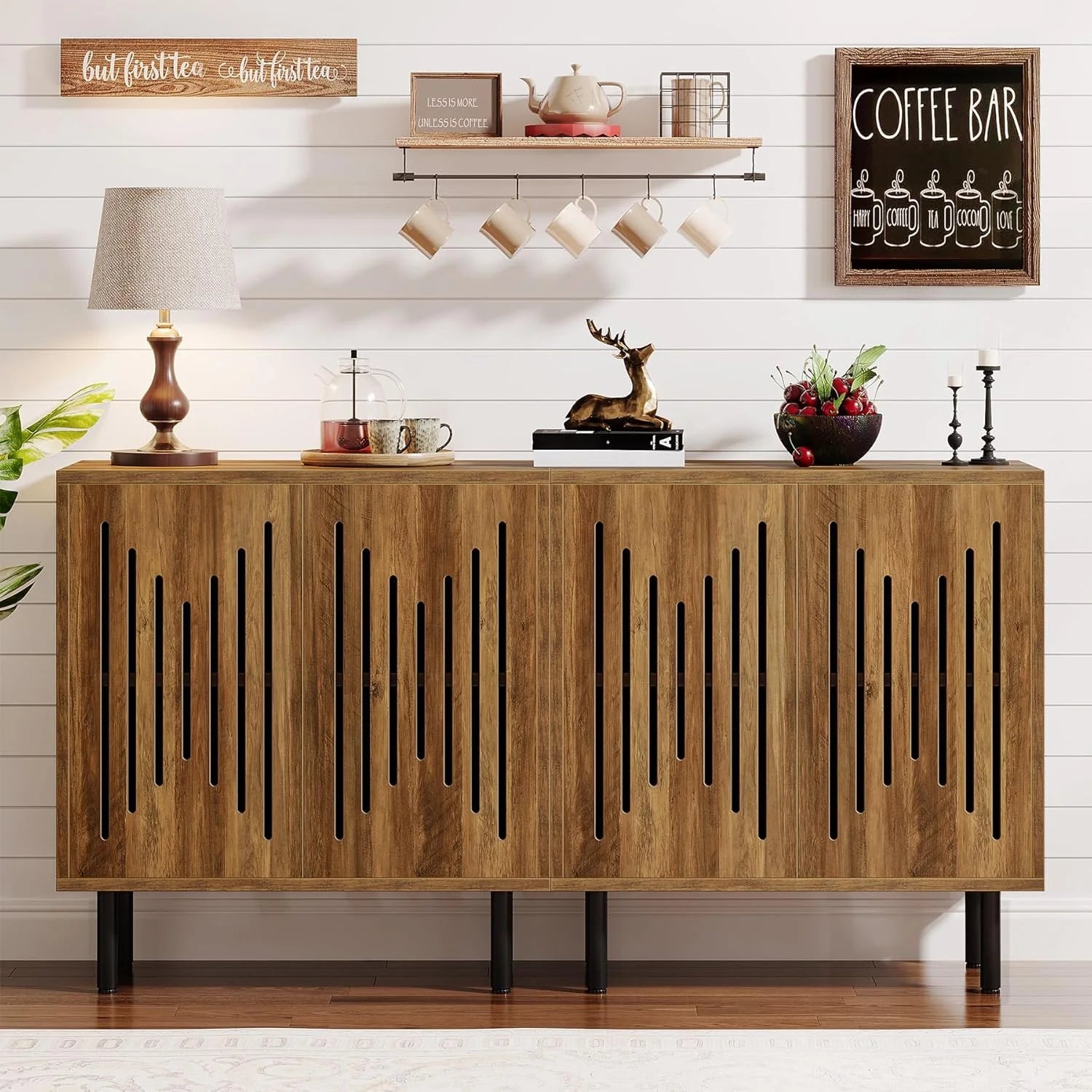 Tribesigns Set of 2 Sideboard Buffet with Storage 59" Buffet Sideboard Cabinet with Adjustable Shelves