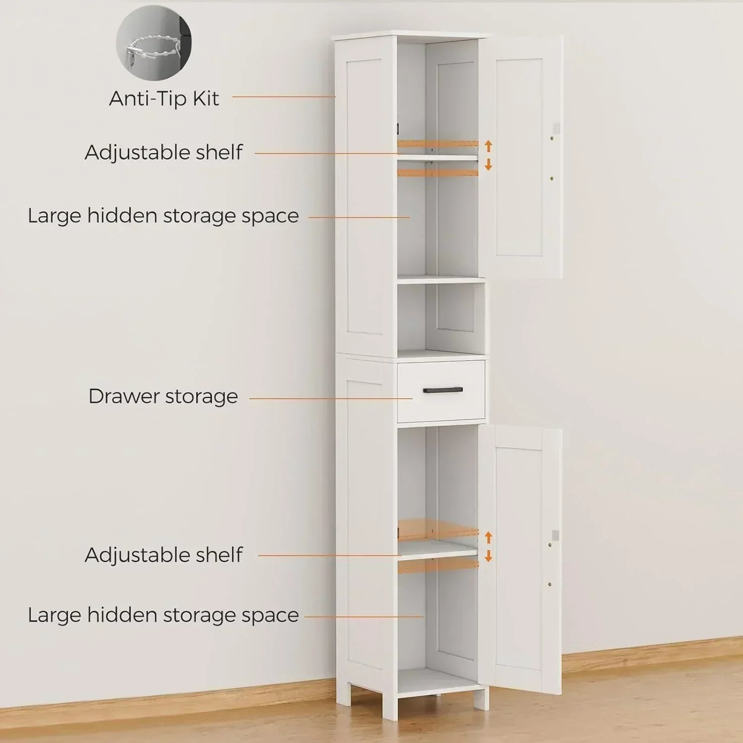 Homhedy 67" H Tall Bathroom Storage Cabinet with 2 Barn Doors and 1 Drawer Narrow Storage Unit