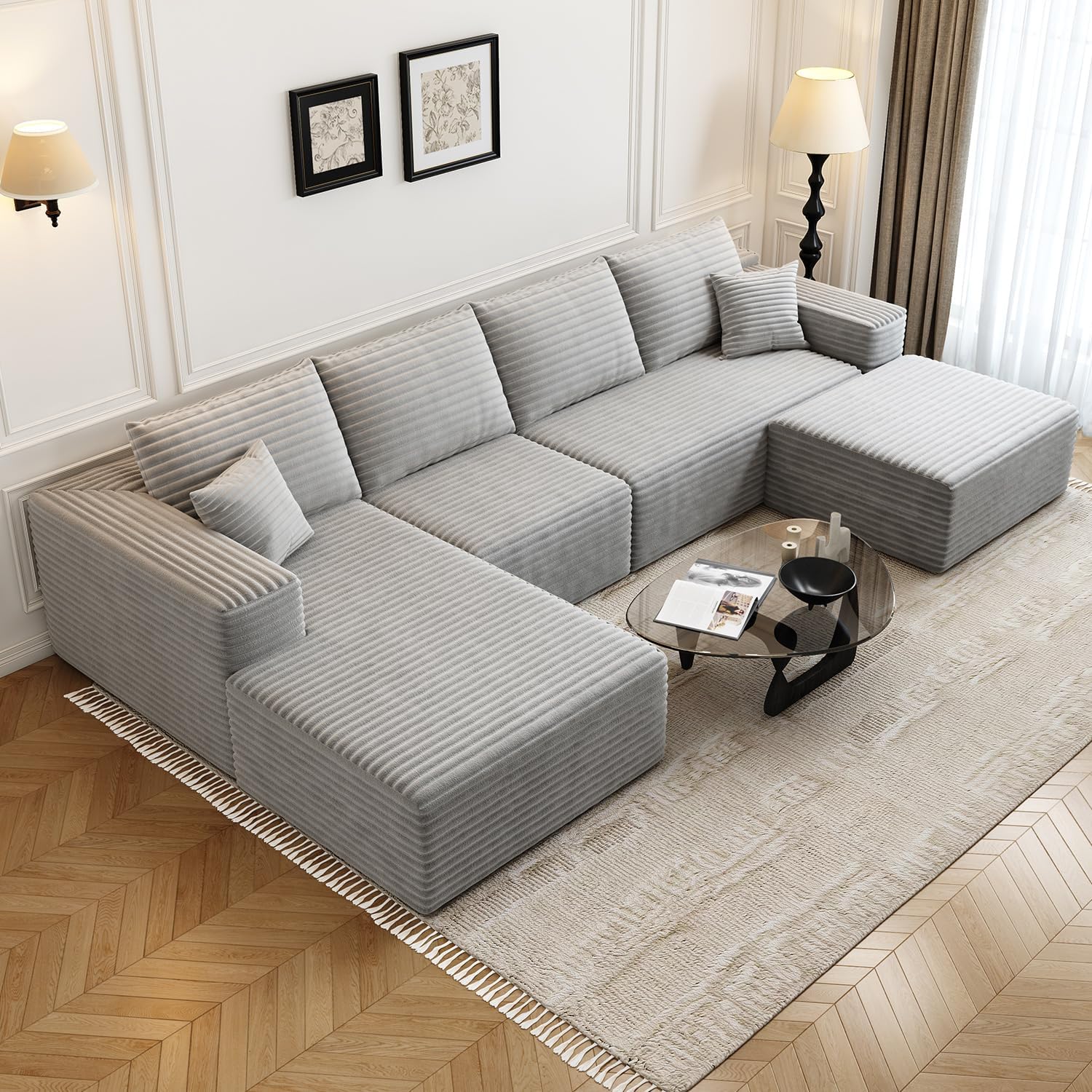 107.5" Cloud Modular Sectional Sofa Couch with L-Shape Chaise,Modern Minimalist Upholstered Couches