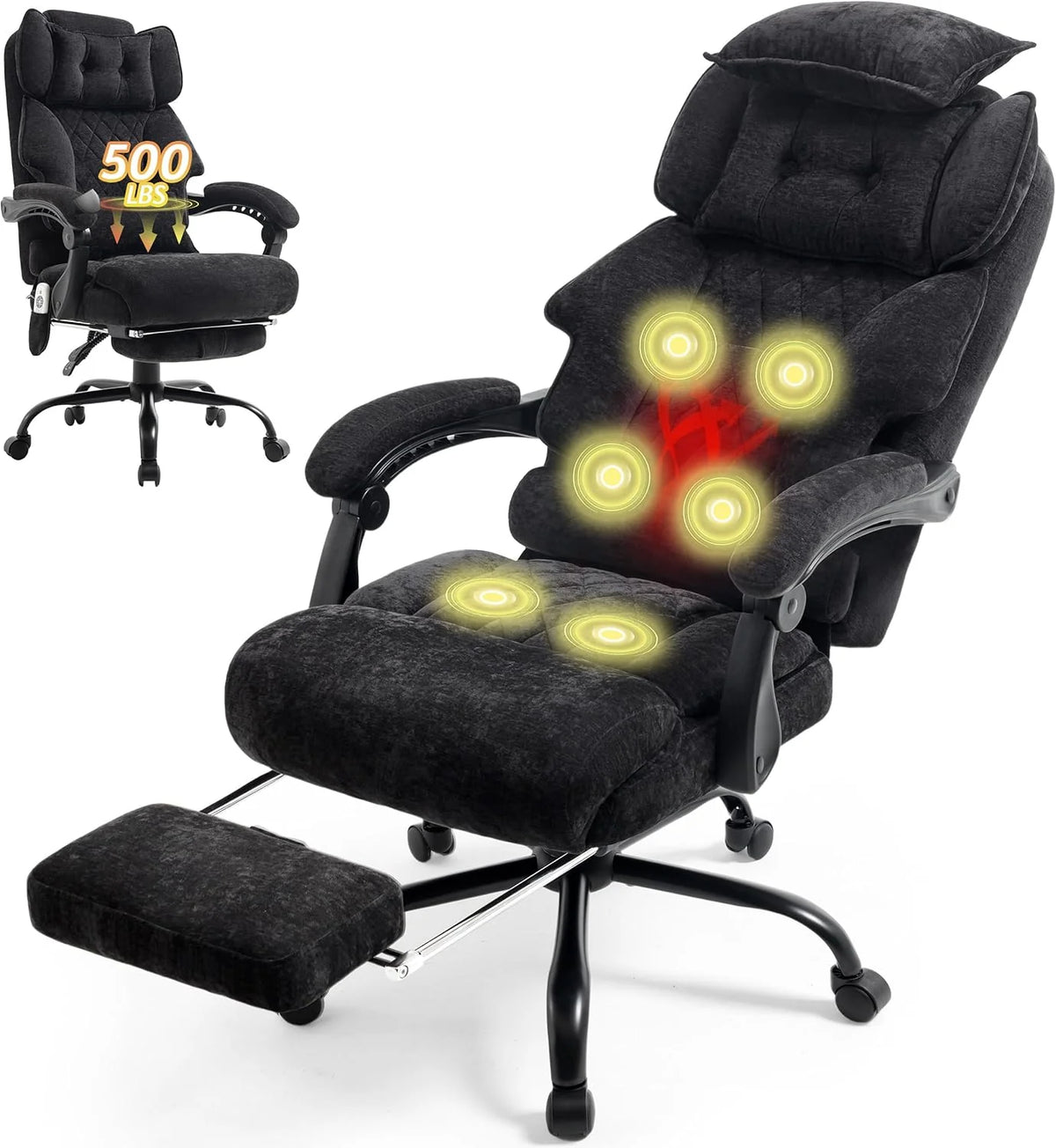 Massage Office Chair with Footrest, Large and Tall Leather Office Chair 500 lbs