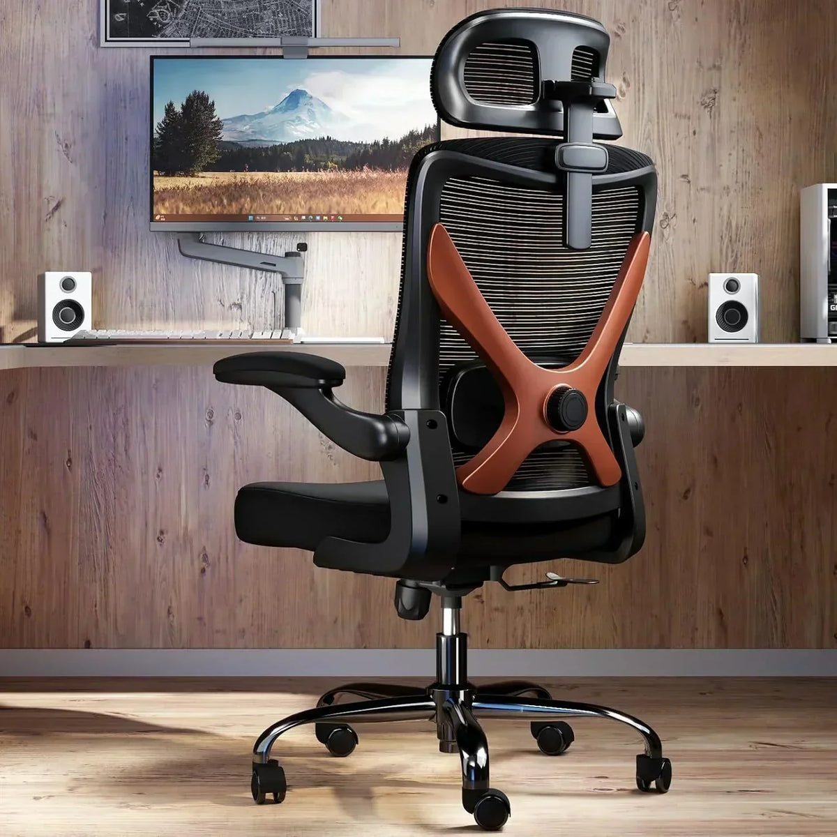 Office computer desk and chair gaming chair with lumbar support and headrest
