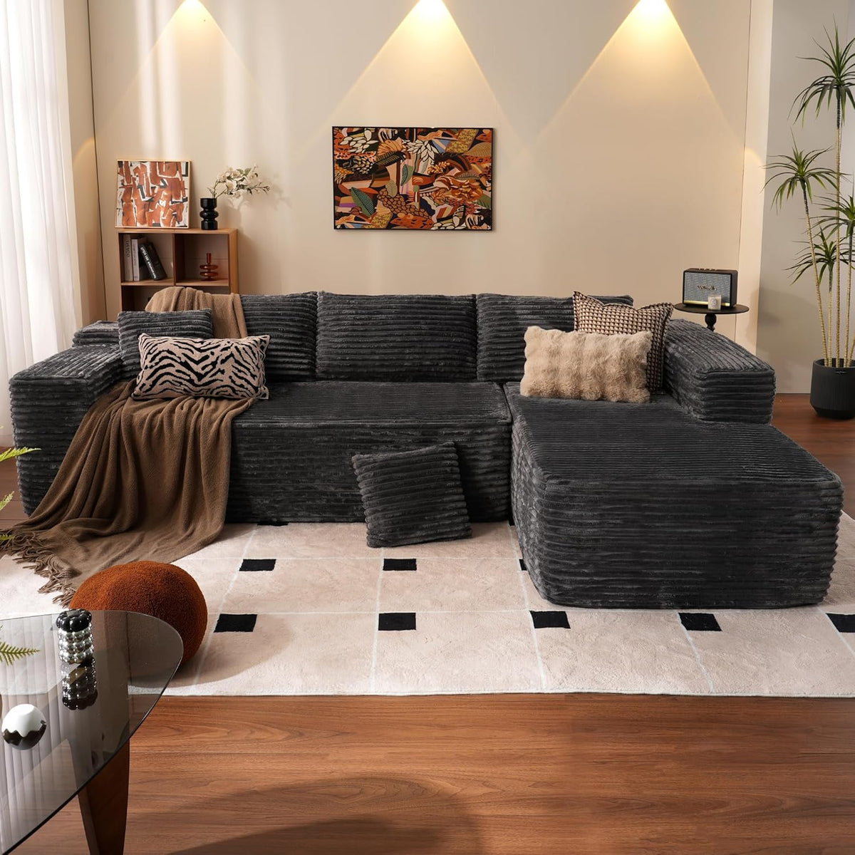 Ovios 104" Cloud Section Sofa L-shaped lounge chair, modern modular sofa