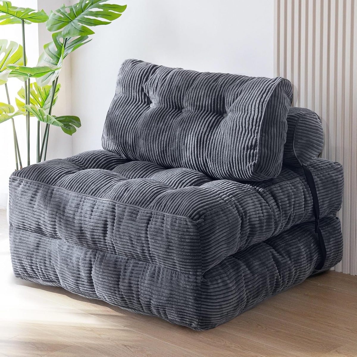 MAXYOYO Folding Sofa Bed, Convertible Sleeper Chair with Pilow Foldable Mattress with Back Support, Portable Fold Out Chair Bed Comfy Floor Sofa Lounge for Living Room Bedroom, Beige, Double