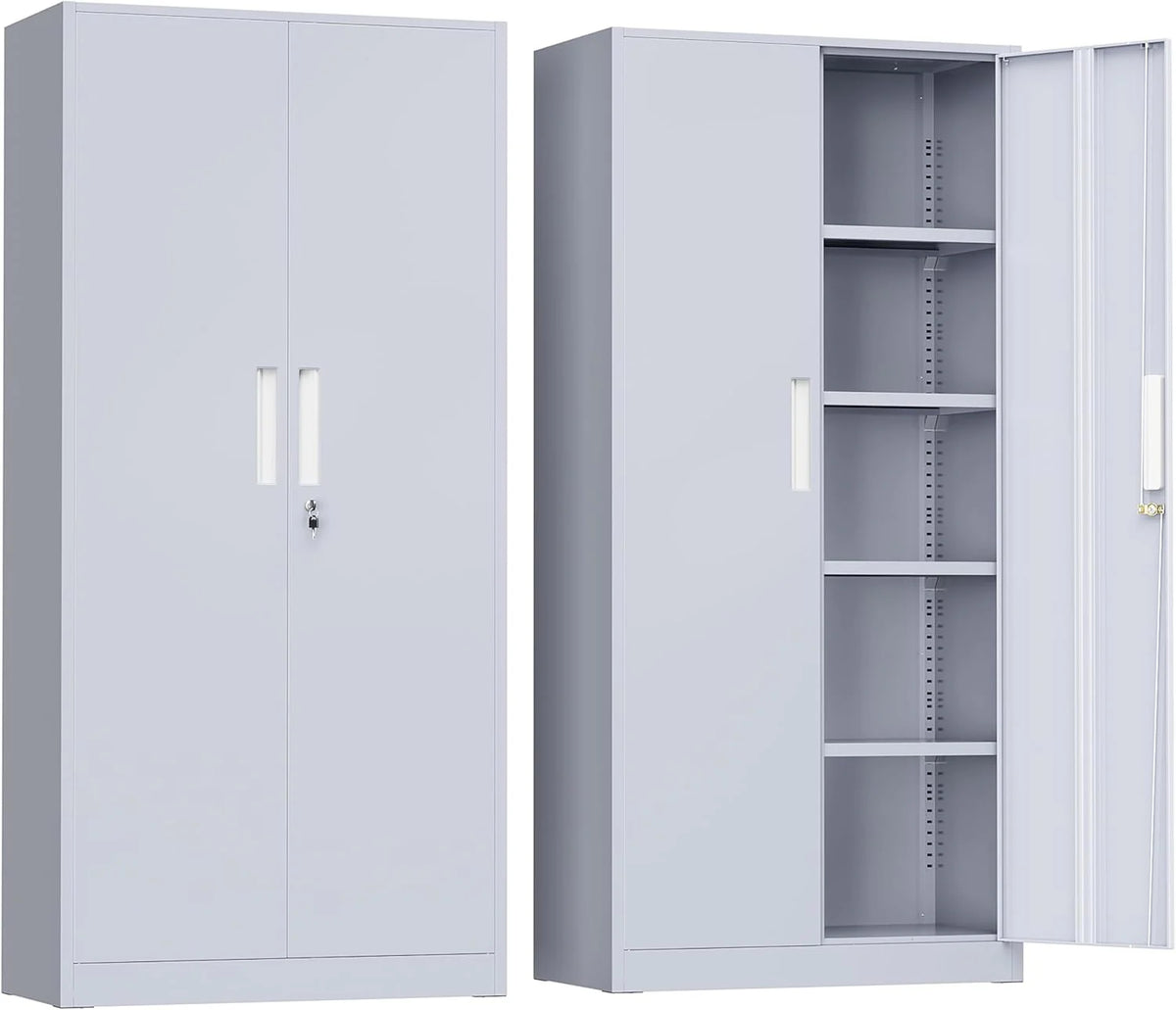 Greenvelly Metal Storage Cabinet, 72" Black Locking Metal Cabinet with 2 Doors and 4 Adjustable Shelves, Lockable Garage Storage Cabinets for Home Office, Garage, Kitchen, Living Room