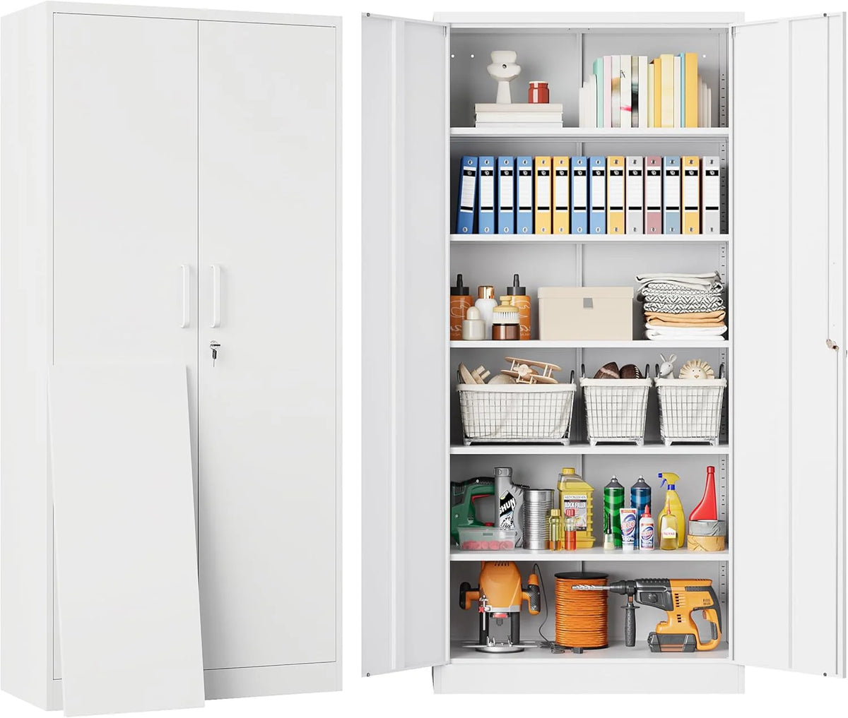 SISESOL Wide & Deep Metal Storage Cabinet with 2 Doors and 6 Shelves,72x36x18