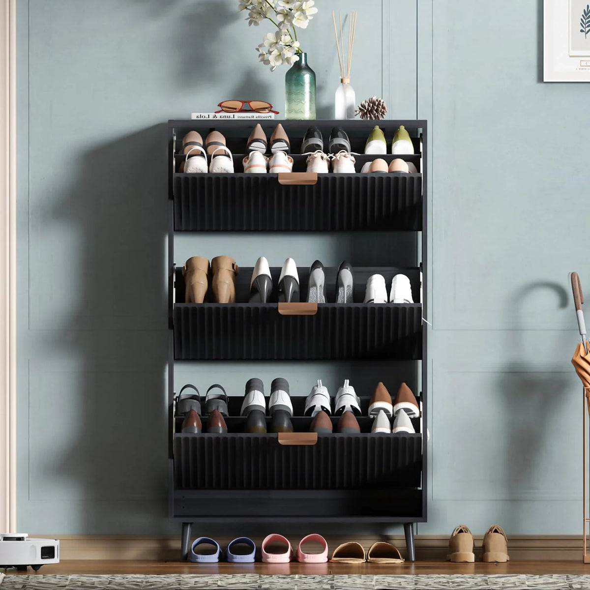 Shoe cabinet storage, modern independent storage cabinet entrance narrow shoe rack cabinet